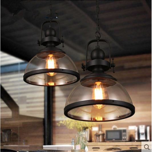 Lámpara Colgante Industrial Retro de Acero y Vidrio para Restaurantes y Hoteles