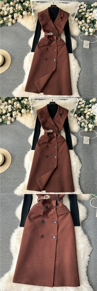 Conjunto Ejecutivo Retro Doble Botonadura - Blusa Tejida y Falda/Pantalón - Image 12