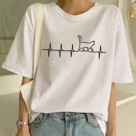 Playera Pareja a Juego con Estampado Divertido de Gatos - Unisex Manga Corta Tendencia - Image 18