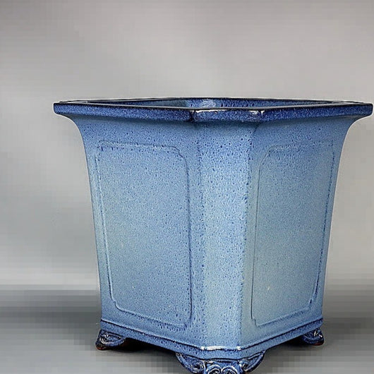 Maceta Bonsái Artesanal Azul Claro Esmaltada Forma Tubo Antiguo - Image 3