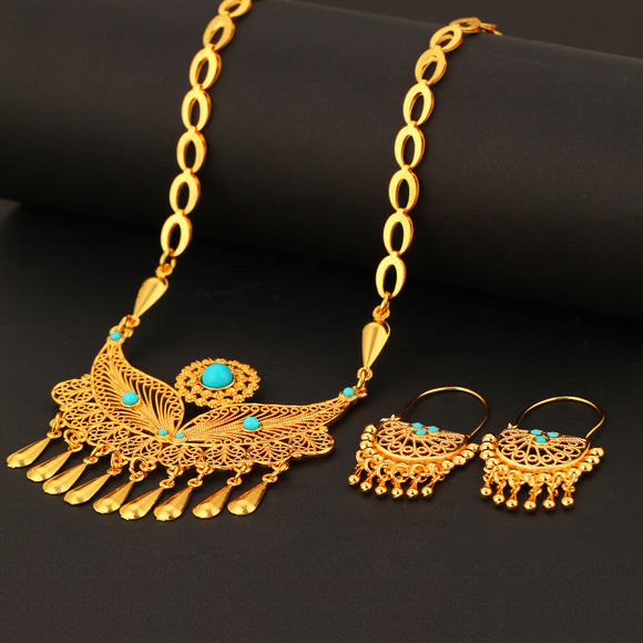 Conjunto de Collar y Aretes con Borla de Gota de Agua Chapado en Oro 18k para Mujer