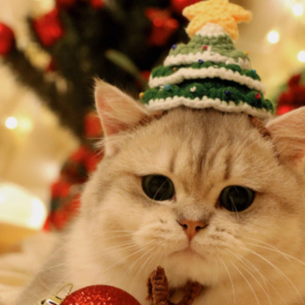 Árbol de Navidad Pequeño con Gorro y Gato Mascota