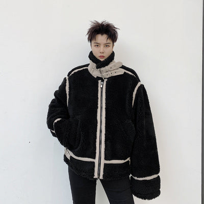 Chaqueta de Lana de Cordero y Algodón con Cuello Mao Oversized para Hombre - Image 9
