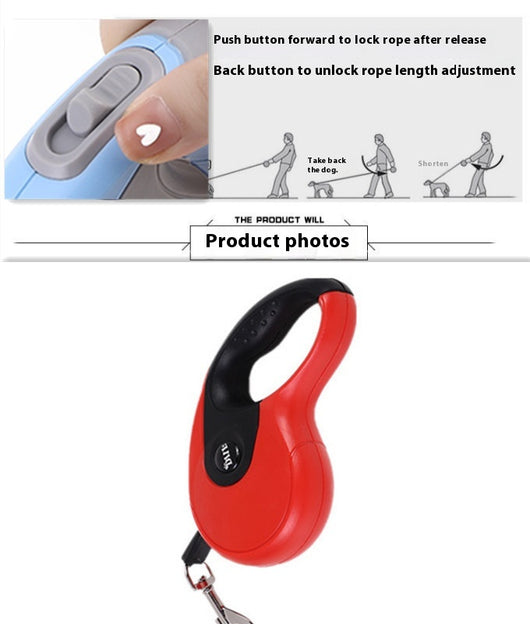 Blue and grey retractable dog leash with a black waste bag dispenser and a silver metal clip. - Image 21