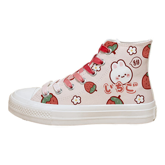 Zapatillas Altas de Lona con Diseño Adorable de Fresa y Conejo para Mujer - Image 7