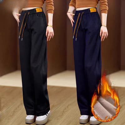 Pantalones Vaqueros Rectos de Cintura Alta con Forro Polar y Pierna Ancha - Image 3