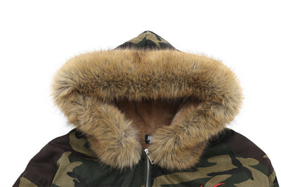 Abrigo Hoodie de Terciopelo con Bordado de Letras y Patrón Camuflaje - Image 17