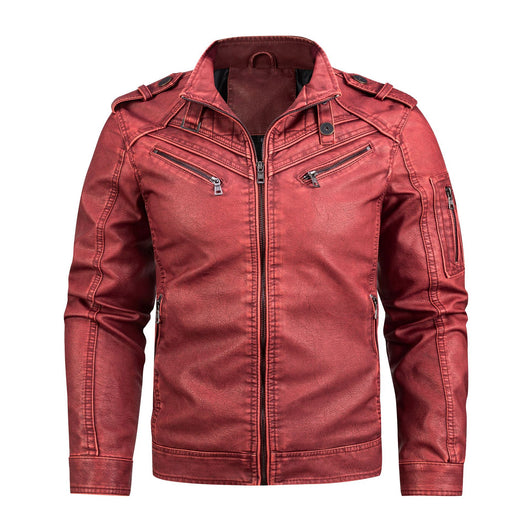 Chaqueta de Cuero Vintage para Hombre con Cuello Alzado y Desgaste Artesanal - Image 7