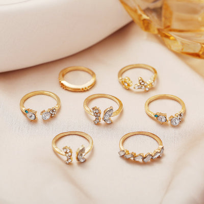 Juego de 7 Anillos de Cristal Vintage con Diamantes, Mariposas y Flores - Image 7