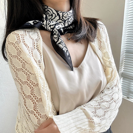 Pañuelo de Seda Cuadrado Rayas Blanco y Negro - Accesorio Versátil para Primavera - Image 20