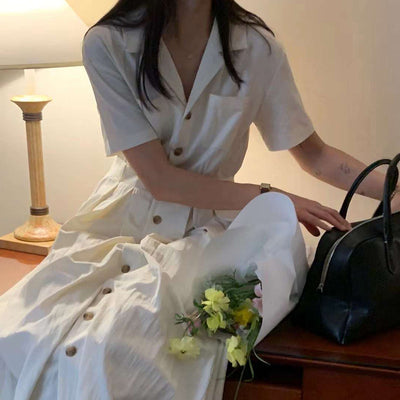 Vestido Largo Elegante con Cintura Definida - Estilo Retro Minimalista - Image 5