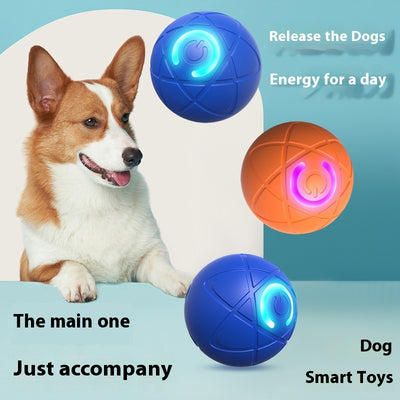 Orange pet jumping ball with a glowing purple power button icon, designed for interactive play with dogs and cats. - Image 4