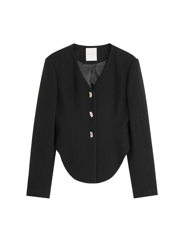 Blazer Cropped Negro con Hombreras Estilizadas