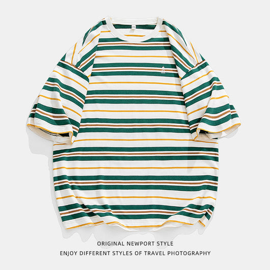 Playera Hombre Rayas Contraste Retro Suelta Versátil - Image 3