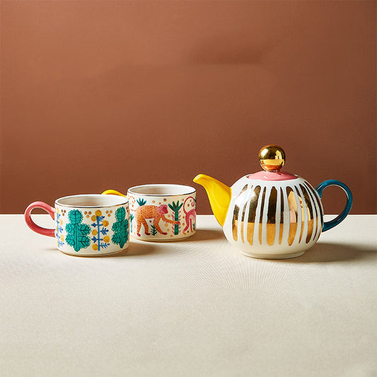 Juego de Tetera y Tazas de Cerámica para el Hogar