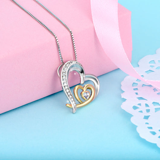 Collar de Clavícula Corazón Movible Bicolor con Circones Micro-Incrustados - Image 10