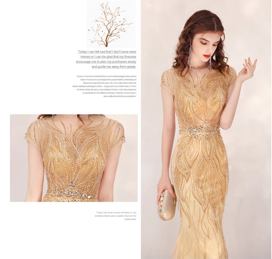 Vestido de Noche Dorado con Cola de Sirena - Elegancia Sofisticada para Anfitrionas - Image 12