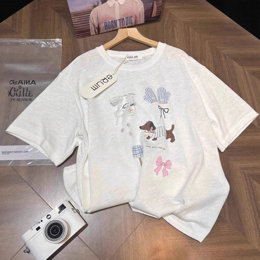 Camiseta Suelta con Estampado de Lazos de Algodón Puro - Image 2