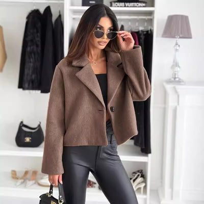 Abrigo de Lana con Cuello de Traje para Mujer - Colores Sólidos Otoño Invierno - Image 5