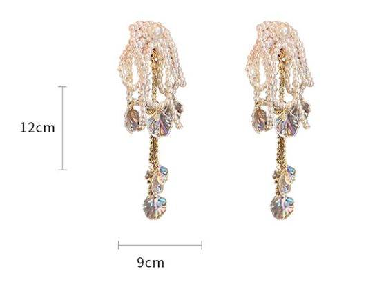 Aretes Largos de Perlas con Moño y Concha - Image 6