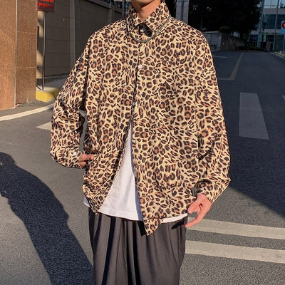 Chaqueta Camisa Suelta Solapa Ancha Estampado Leopardo Retro para Parejas - Image 5