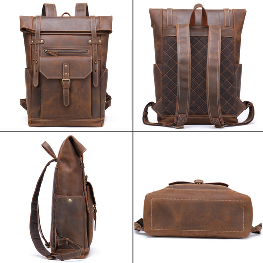 Mochila de Cuero Vintage Crazy Horse para Hombre - Image 5