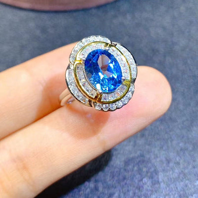 Anillo de Topacio Azul Natural - Diseño Personalidad para Mujer - Image 12