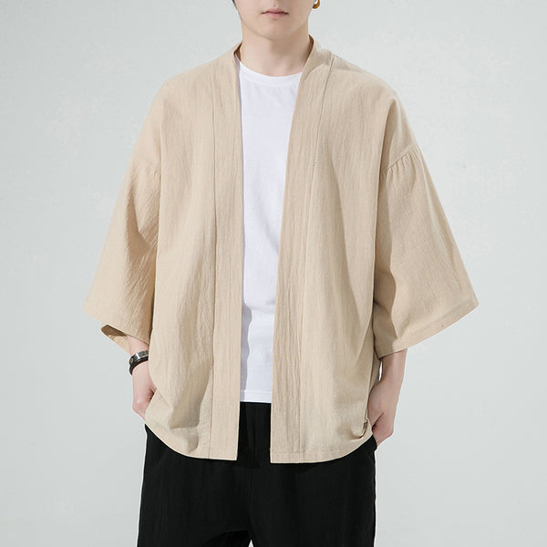 Cardigan de Algodón y Lino para Hombre con Mangas 3/4
