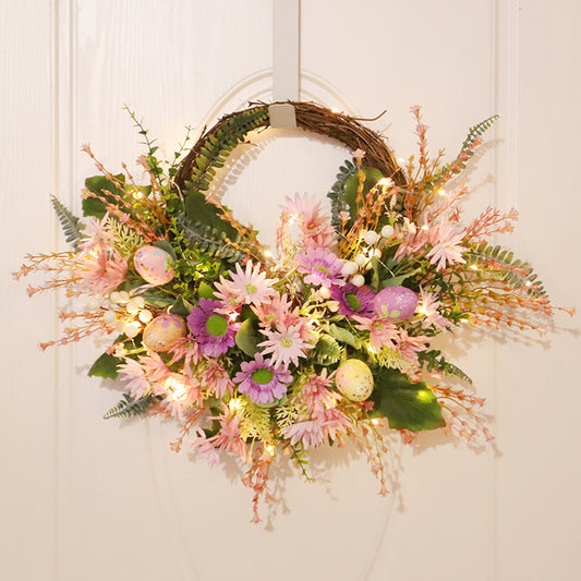 Corona Decorativa de Pascua con Crisantemos Silvestres y Huevos