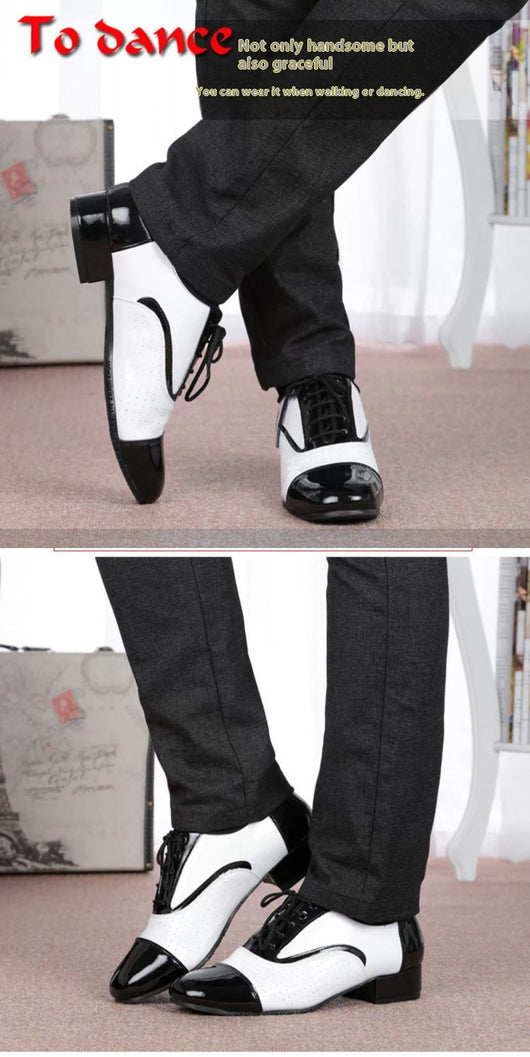 Zapatos de Baile Latino para Hombre Cuero Negro y Blanco Profesionales - Image 7