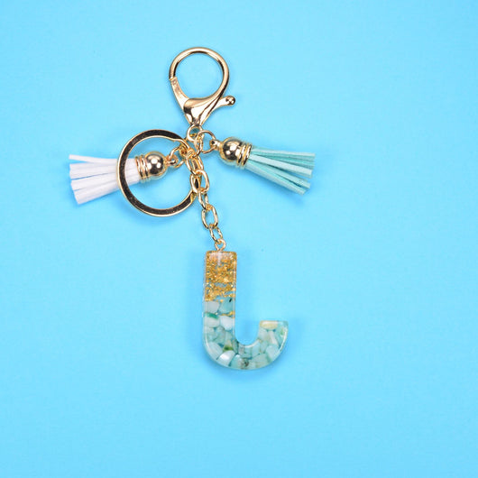 Llavero Colgante Alfabeto Inglés con Borla, Piedra y Detalles en Oro - Image 10