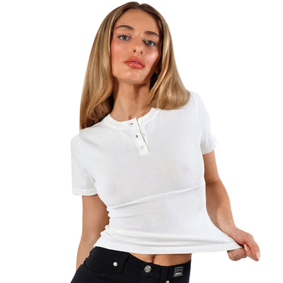 Blusa Básica para Mujer con Cuello Redondo, Botones y Hombros Caídos - Image 5