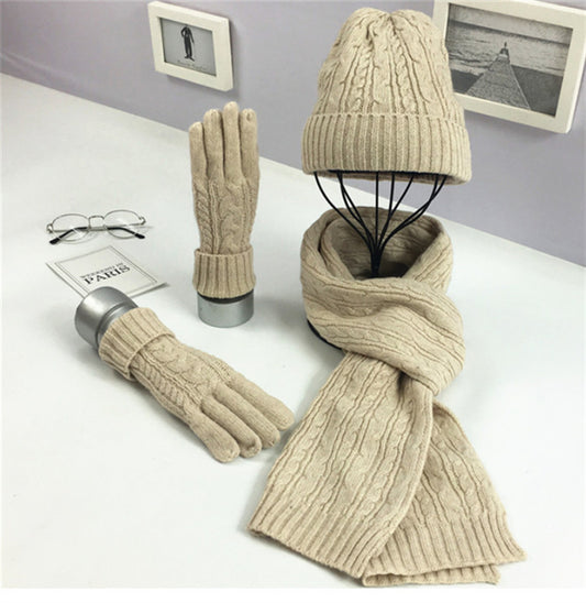 Conjunto Abrigador de Gorro, Bufanda y Guantes en Colores Lisos