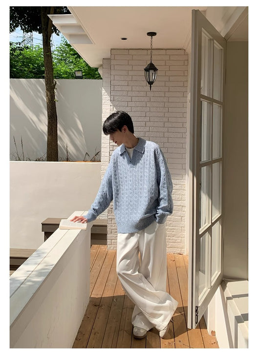 Suéter Tipo Pullover para Hombre con Textura Espiga y Solapa Retro - Image 13