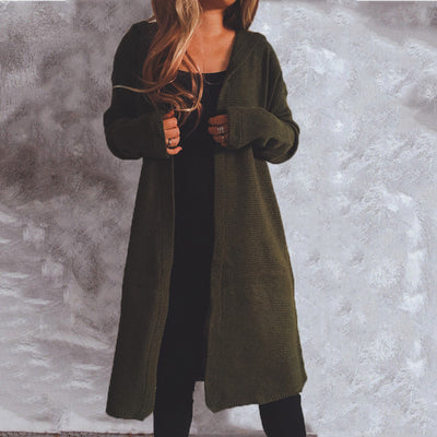 Cardigan Largo Tejido con Capucha y Botones Simples para Mujer - Image 10
