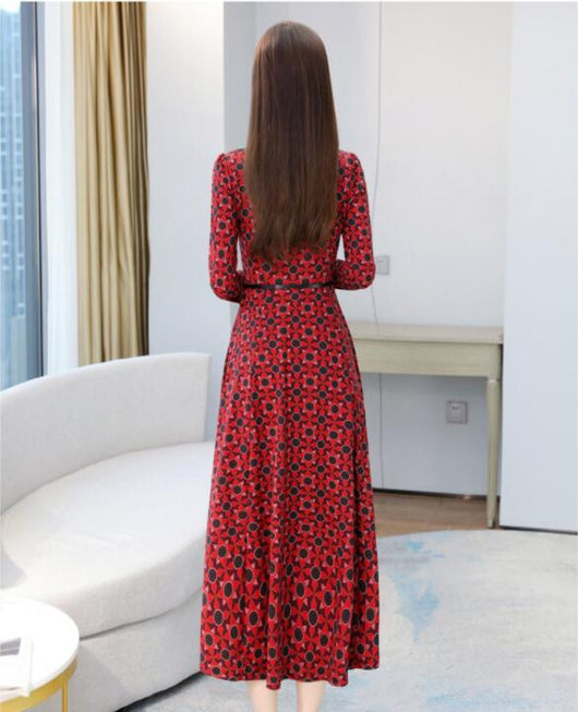 Vestido Elegante Estampado Cuello V Manga Larga Otoño Invierno - Image 14