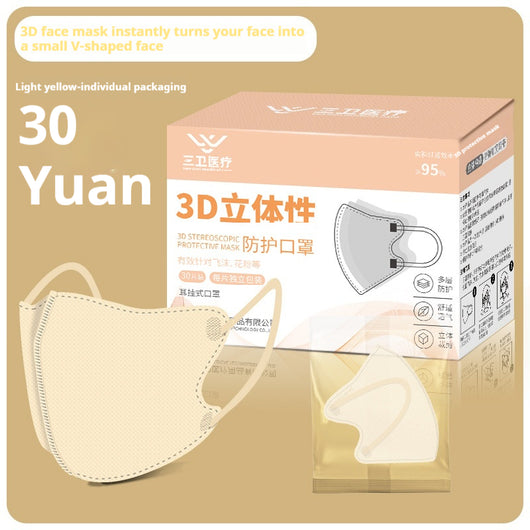 Black 3D stereoscopic protective face mask with ear hooks, individually packed, shown with a box of 30. - Image 5
