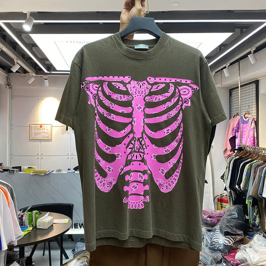 Camiseta Estampado Calavera Floral Cuello Redondo Efecto Desgastado Retro - Image 3