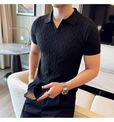 Camisa Texturizada Slim Fit con Cuello V para Hombre - Elegancia Empresarial - Image 12