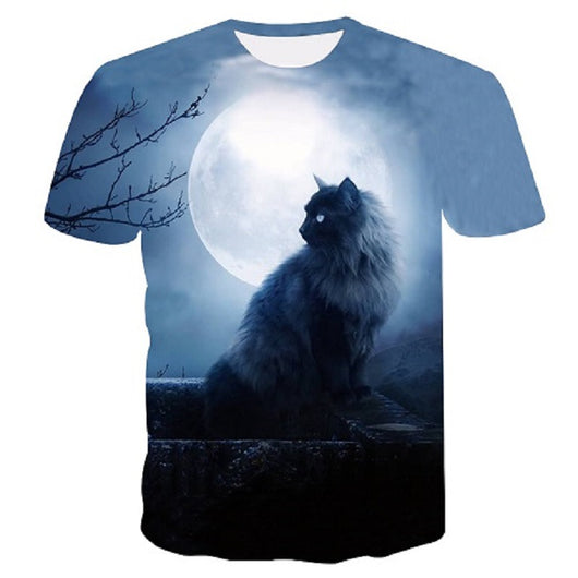 Playera Hombre Estampado 3D Gato Casual Manga Corta - Image 9