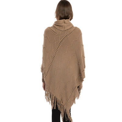 Suéter de Cuello Alto con Flecos Acrilico - Poncho Cálido y Elegante - Image 4