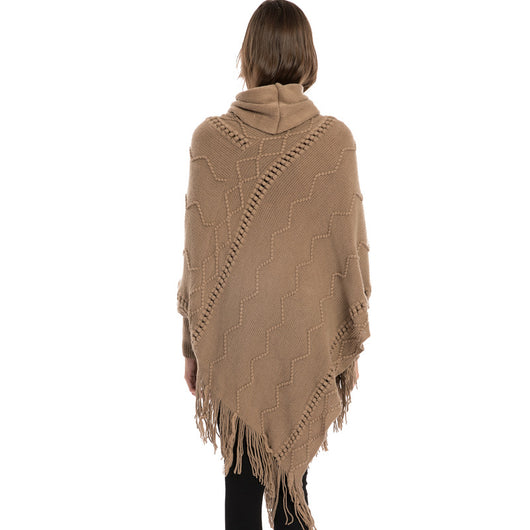 Suéter de Cuello Alto con Flecos Acrilico - Poncho Cálido y Elegante - Image 4