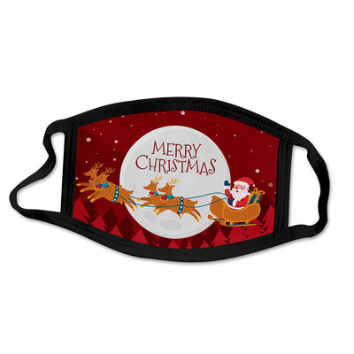 Black face mask with a cartoon print of Santa Claus ice skating with snowmen and Christmas trees. - Image 6