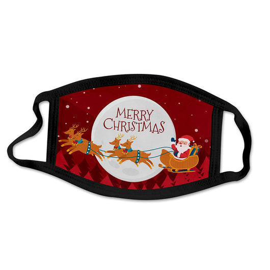 Black face mask with a cartoon print of Santa Claus ice skating with snowmen and Christmas trees. - Image 6