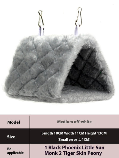 Small pink quilted plush bird's nest hammock with two metal hooks, ideal for parrots and small birds. - Image 15