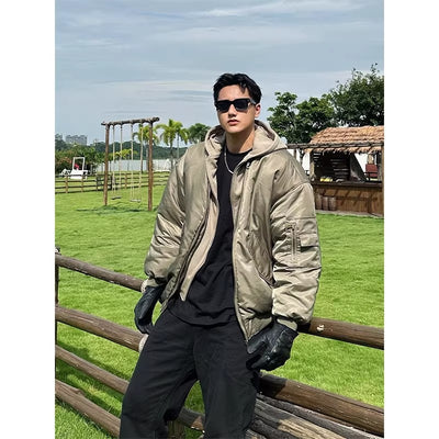 Chaqueta de Vuelo Acolchada Negra con Capucha - Diseño Dos Piezas - Image 2
