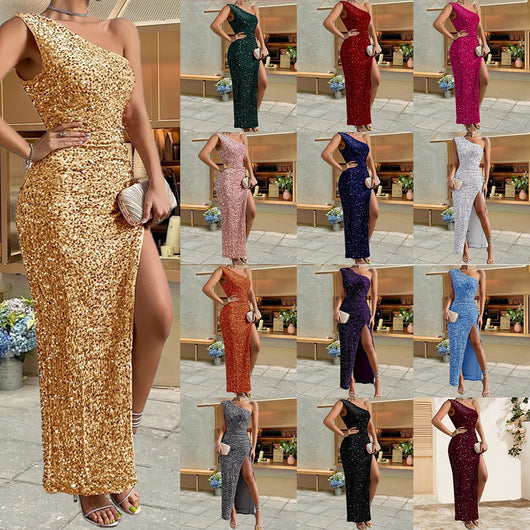 Vestido Elegante con Lentejuelas en Hombro y Abertura Frontal - Image 17
