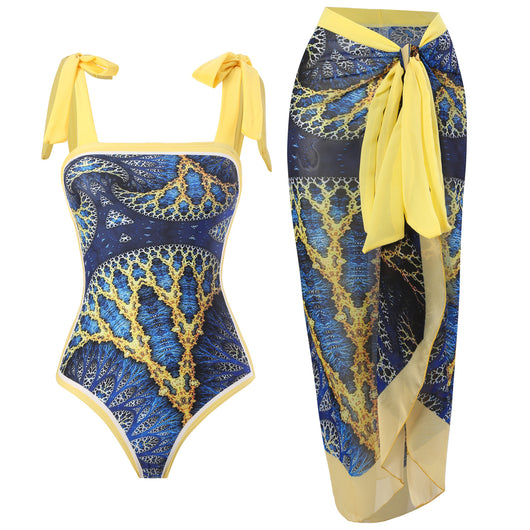Traje de Baño Retro Una Pieza con Falda de Gasa - Image 7