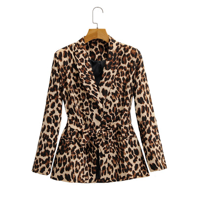 Blazer de Mujer con Estampado de Leopardo y Cinturón