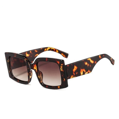 Large-frame green and tortoise shell sunglasses with gradient blue to yellow square lenses. - Image 13